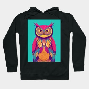 Colorful Owl Portrait Illustration - Bright Vibrant Colors Bohemian Style Feathers Psychedelic Bird Animal Rainbow Colored Art Hoodie